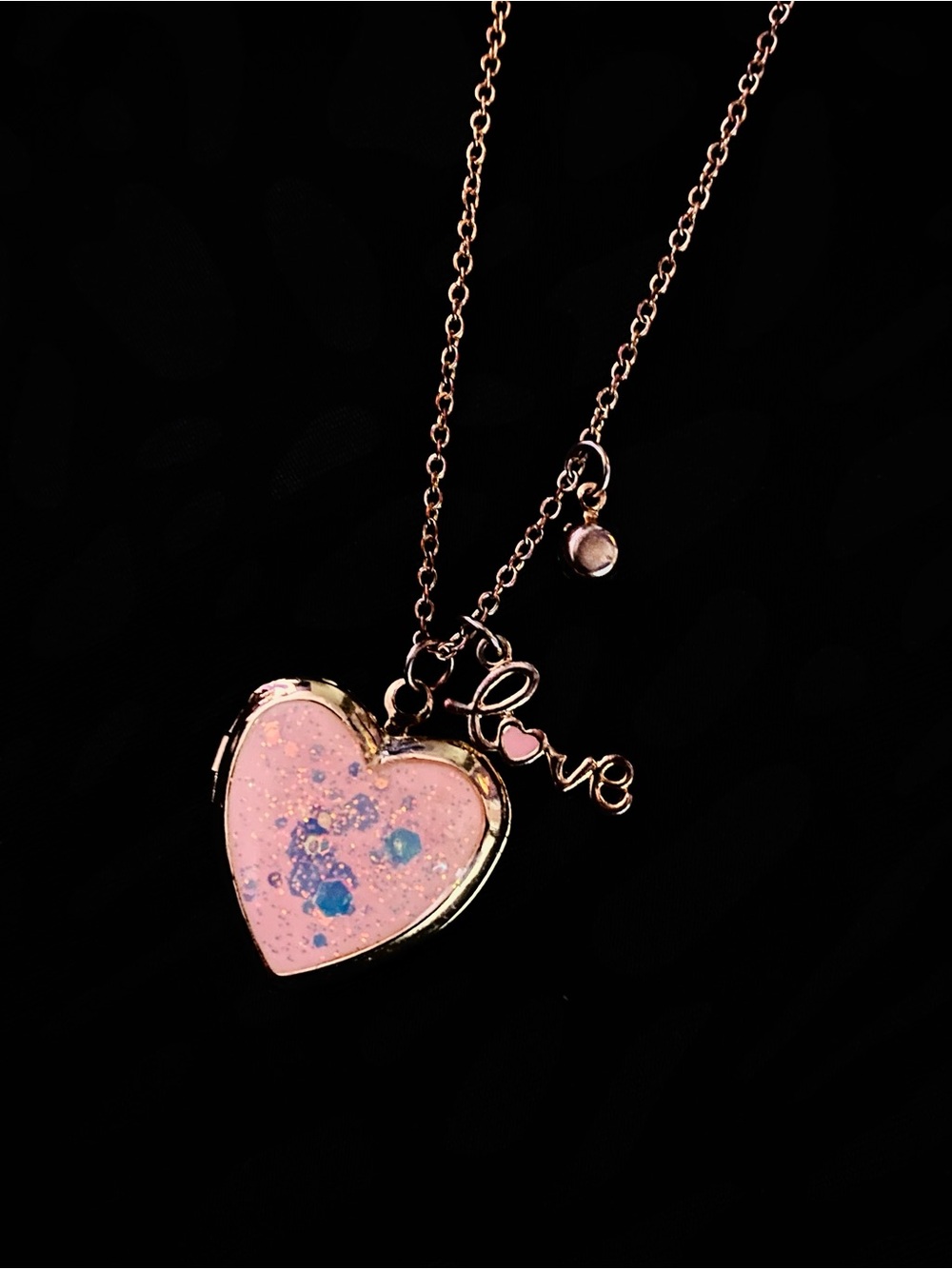 Claire's Brand Gold-Tone Pink Glitter Resin Heart Locket Necklace